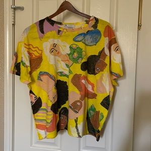 Zara Yellow Print Oversized Short Sleeve Top